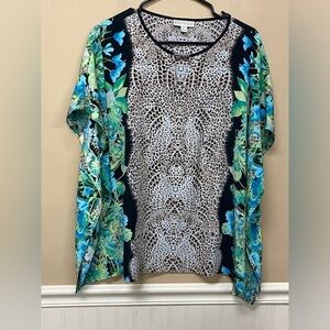 Dana Buchman Floral Animal Print Poncho Style Blouse Size M